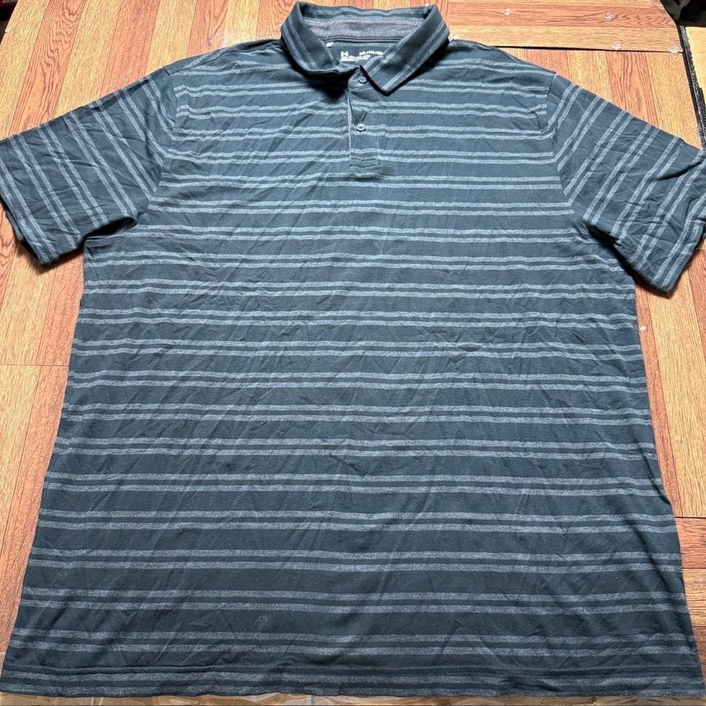 Under Armour Grey Striped Heat Tech Golf Polo Shirt XXL